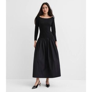 LOFT Taffeta Ponte Off The Shoulder Maxi Black Dress Size 16 Petite NWT